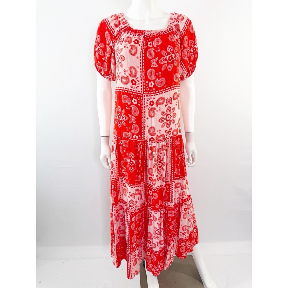 Lisa Says Gah Orange Floral JONI Maxi Dress Size XS Bandana Paisley Print Summer